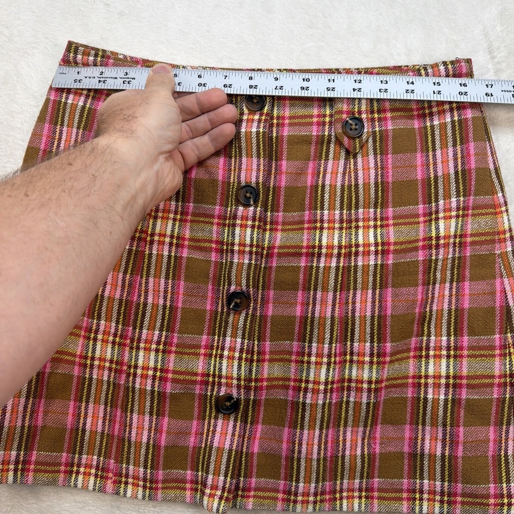 Maeve Anthropologie Plaid Mini Skirt Preppy Academia Button Front Women's 12 - Picture 2 of 8